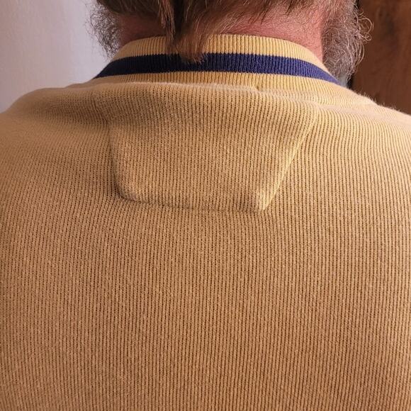 Vintage 90s Alexander Julian Colours Men’s Cotton V Neck Sweater L Yellow Navy - Picture 4 of 8